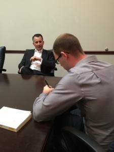 Rep. David Jolly is interviewed by student journalist Fred Arnold
