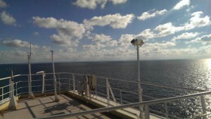 The shadowy figure on the horizon is Cuba. 