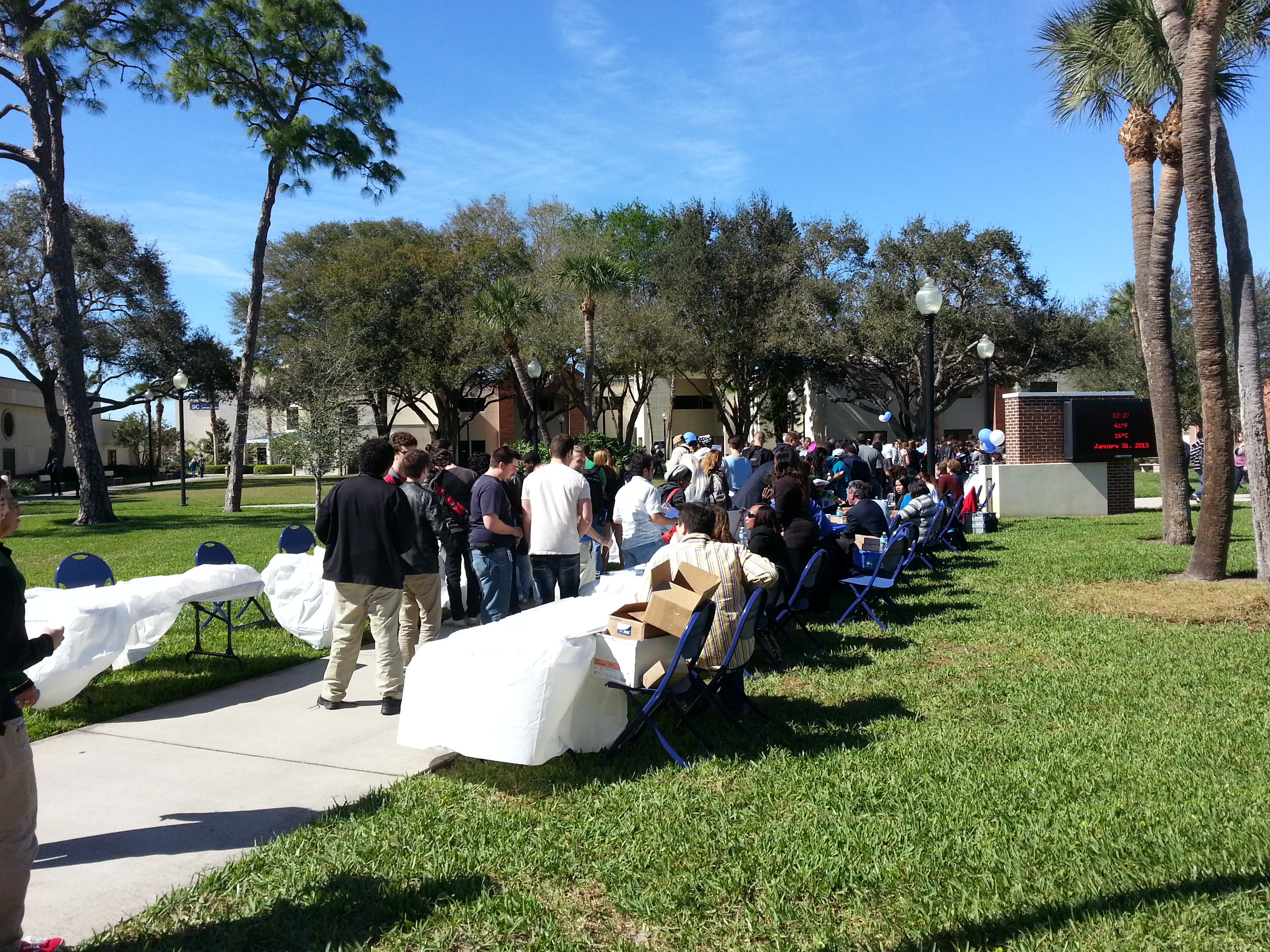 Line of students at School Work Life Fair